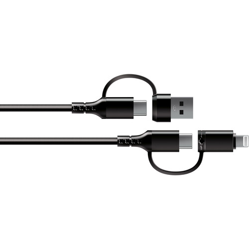 ChargeWorx 4-In-1 USB-C / USB-A / Lightning 60W Charging Cable (6' Black)