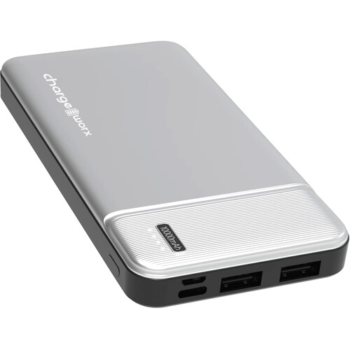 ChargeWorx Dual USB Slim Power Bank (10000mAh Silver)