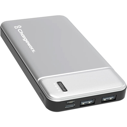 ChargeWorx Dual USB Glass Power Bank (10000 mAh Silver)