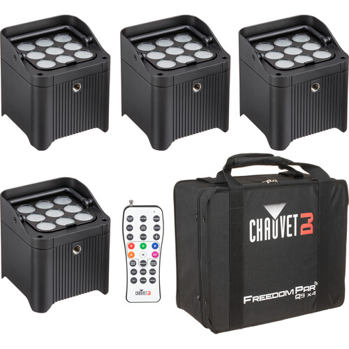 CHAUVET DJ Freedom Par Q9 X4 True Wireless RGBA LED PAR Kit with Carrying Bag Remote and Multi-Charger (4-Pack)