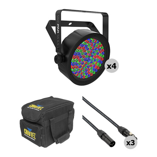 CHAUVET DJ SlimPAR 56 RGB ILS LED PAR Wash Light Kit with DMX Cables and Bag (4-Pack)