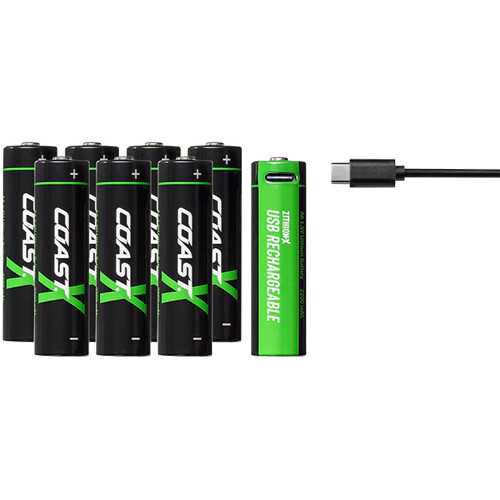 COAST Zithion-X AA Rechargeable Lithium-Ion Batteries with USB-C Port (1.5V 2400mAh 8-Pack)