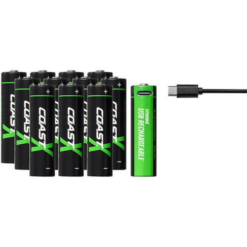 COAST Zithion-X AA Rechargeable Lithium-Ion Batteries with USB-C Port (1.5V 2400mAh 12-Pack)