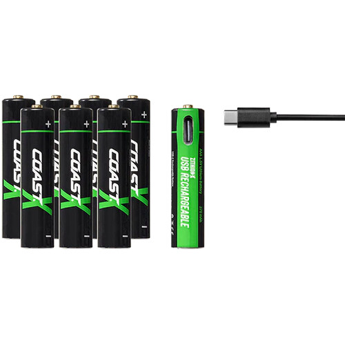 COAST Zithion-X AAA Rechargeable Lithium-Ion Batteries with USB-C Port (1.5V 750mAh 8-Pack)