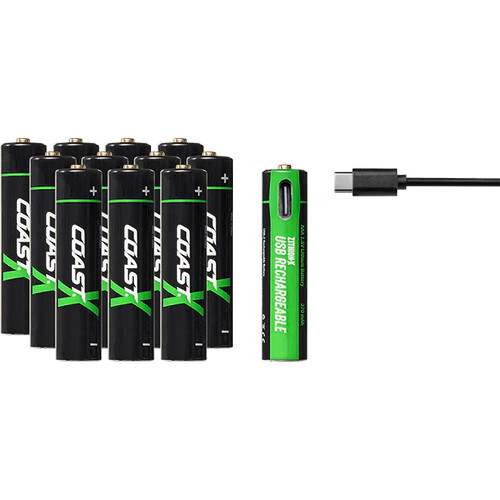 COAST Zithion-X AAA Rechargeable Lithium-Ion Batteries with USB-C Port (1.5V 750mAh 12-Pack)
