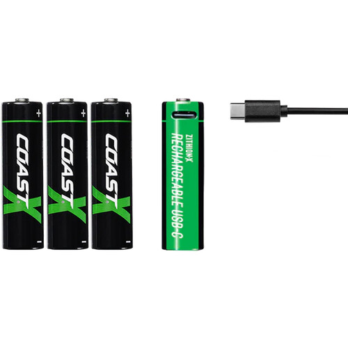 COAST Zithion-X AA Rechargeable Lithium-Ion Batteries with USB-C Port (1.5V 2400mAh 4-Pack)