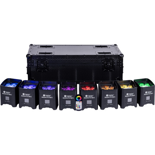 ColorKey MobilePar Pro Hex 6 Wireless Battery-Powered RGBAW+UV LED Fixture Bundle with Charging Case (8-Pack)