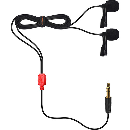 Comica Audio CVM-D02 Dual Omnidirectional Lavalier Microphones for DSLR Cameras GoPro and Smartphones (Red 19.6' Cable)