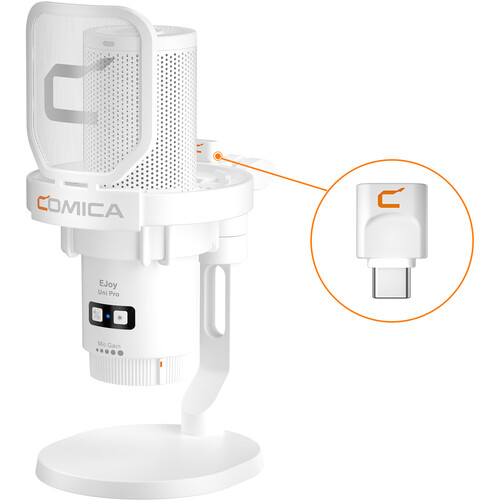 Comica Audio EJoy Uni Pro D RGB Cardioid Condenser Wireless/USB-C Microphone with Desktop Stand (White)