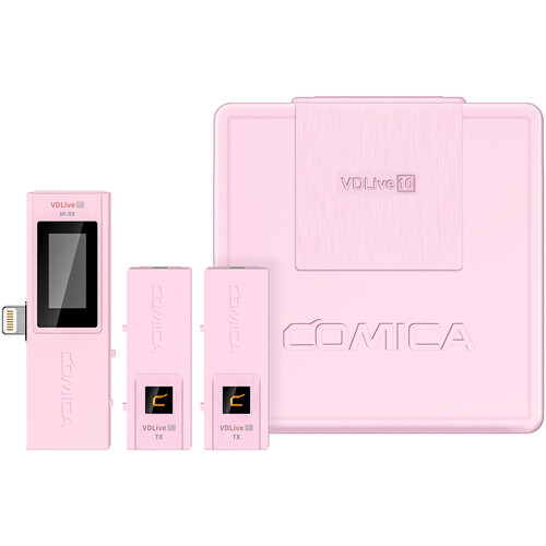 Comica Audio VDLive10 MI Ultracompact 2-Person Digital Wireless Microphone System for Lightning iOS Devices (Pink 2.4 GHz)