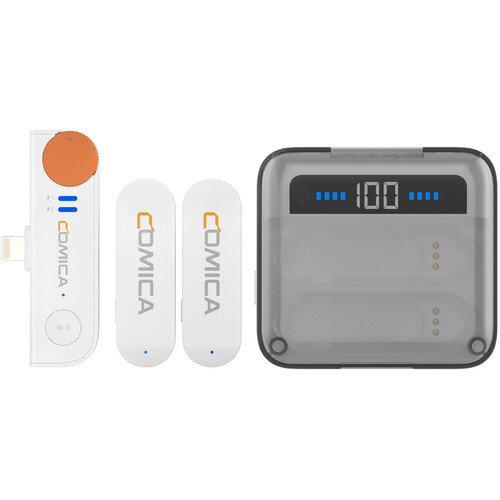 Comica Audio Vimo S MI 2-Person Wireless Microphone System with Lightning Connector for iOS Devices (White 2.4 GHz)