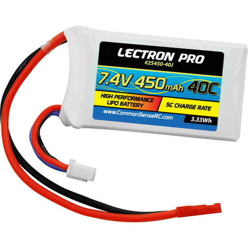 Common Sense RC Lectron Pro 450mAh LiPo Battery with JST Connector for Small Drones and Airplanes (7.4V 40C)