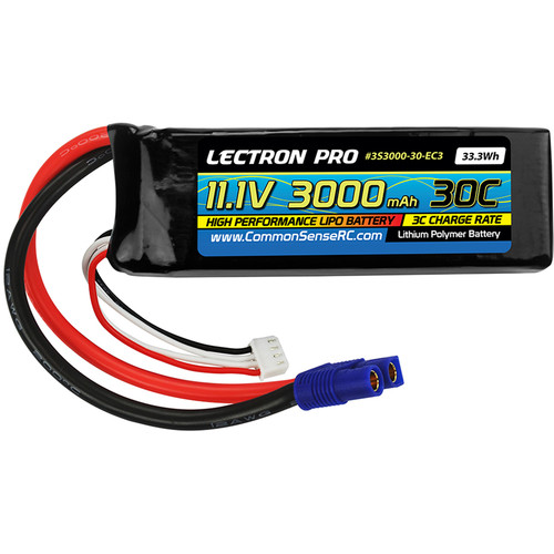 Common Sense RC 11.1V 3000mAh 30C LiPo Battery with EC3 Connector for E-Flite & Parkzone RC Planes