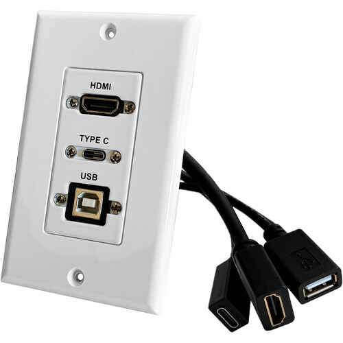 Comprehensive WPD-HD-UBC-AW Pass-Through Wall Plate with Pigtails (HDMI/USB-B/USB-C White)