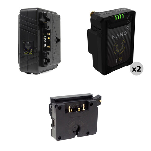 Core SWX NANO Micro 50 Li-Ion 2 x Batteries + Dual Travel Charger Kit for RED KOMODO (Gold Mount)