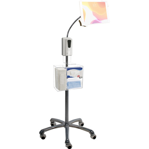 CTA Digital Heavy-Duty Gooseneck Floor Stand with Sanitizing Station and Automatic Soap Dispenser