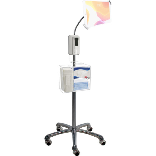 CTA Digital Heavy-Duty Security&nbspGooseneck Floor Stand with Sanitizing Station and Automatic Soap Dispenser
