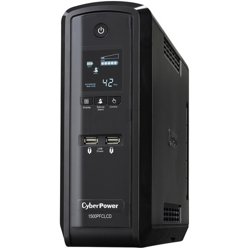 CyberPower CP1500PFCLCDTAA PFC Sinewave UPS System, 1500VA/1000W, 12 Outlets, AVR, Mini Tower, TAA Certified, Black