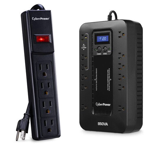 CyberPower EC850LCD Uninterruptible Power Supply and CyberPower CSB404 4-Outlet Surge Protector