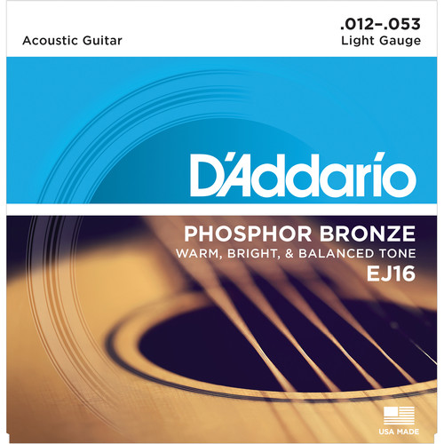 D'Addario EJ16 Light Phosphor Bronze Acoustic Guitar Strings (6-String Set 12 - 53)