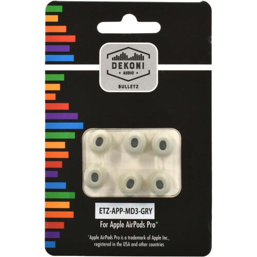 Dekoni Audio Premium Memory Foam Eartips for Apple AirPods Pro (3-Pack Medium Gray)