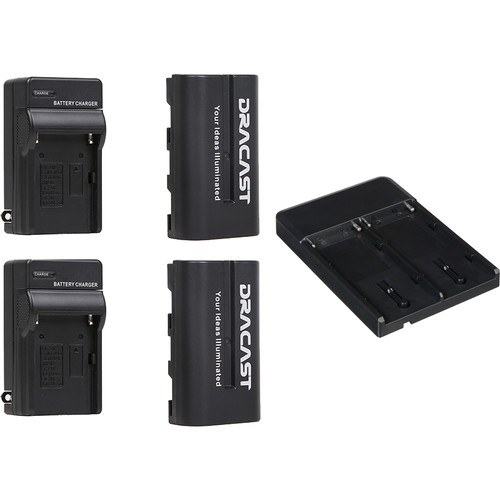 Dracast 2 x NP-F 2200mAh Batteries and 2 x Charger Kit with V-Mount to NP-F Converter