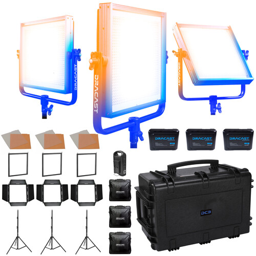 Dracast Pro Series LED1000 Bi-Color LED Light Panel (Gold Mount Studio 3-Light Kit)