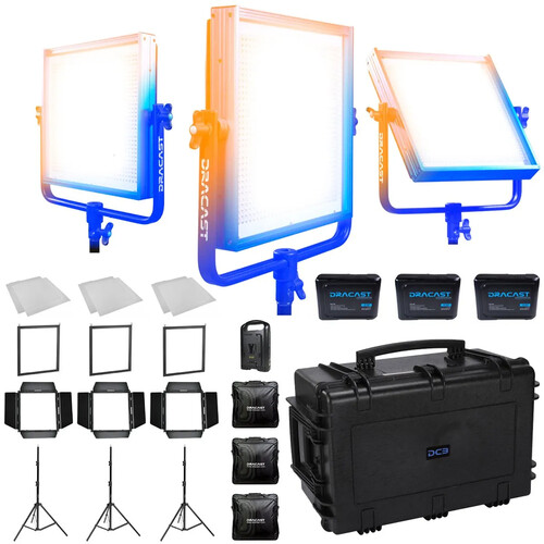 Dracast Pro Series LED1000 Bi-Color LED Light Panel (V-Mount Studio 3-Light Kit)