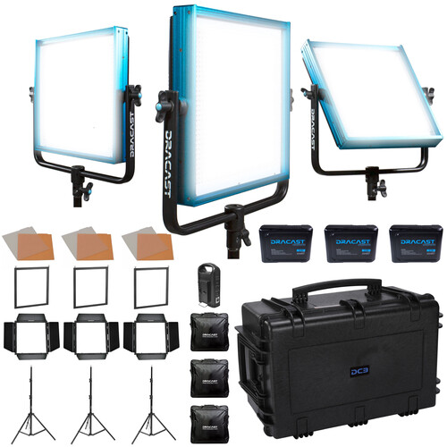 Dracast Pro Series LED1000 Daylight LED Light Panel (Gold Mount Studio 3-Light Kit)