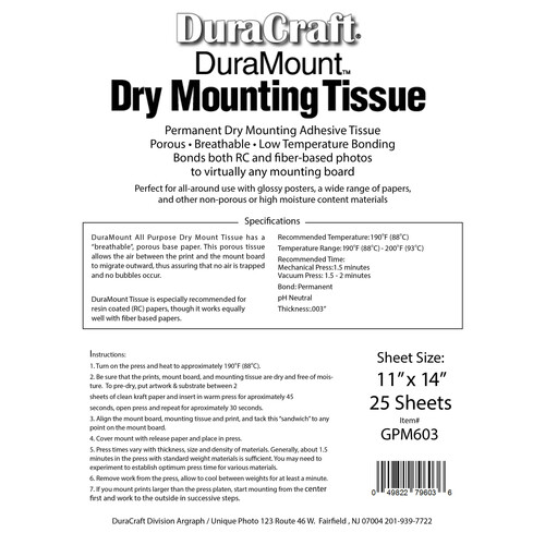Duracraft Duramount Dry Mounting Tissue (11 x 14