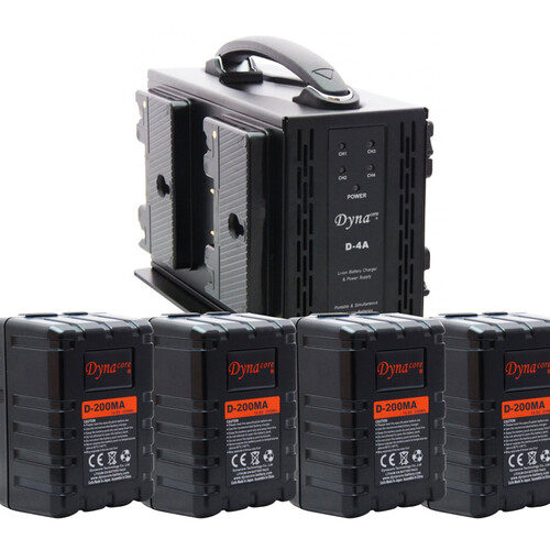 Dynacore Quad Charger with Four 200Wh Rugged Batteries Kit (Gold Mount)