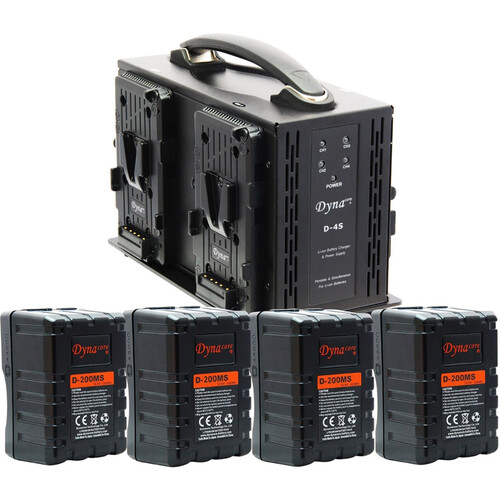 Dynacore Quad Charger with Four 200Wh Rugged Batteries Kit (V-Mount)