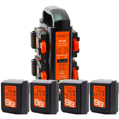 Dynacore DPM-98S Tiny 4-Battery Kit with 4-Bay Charger (98Wh V-Mount)