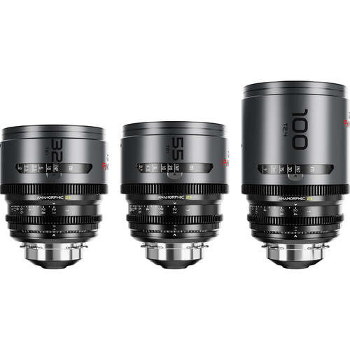 DZOFilm PAVO 2x Anamorphic 32/55 T2.1 & 100mm T2.4 3-Lens Set (Neutral Coating PL/EF Mount Feet)