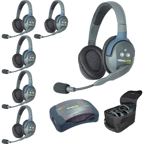 Eartec HUB6D 6 Person UltraLITE Wireless Headset Microphone System with HUB Transceiver (6 Doubles)