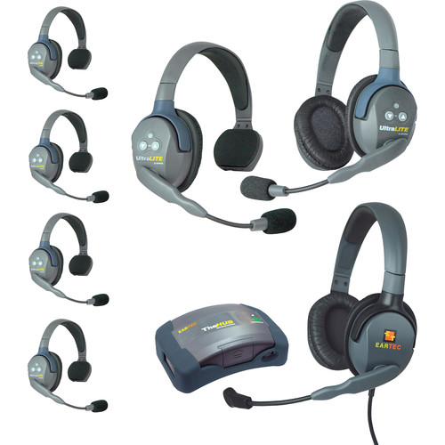 Eartec HUB751MXD | 7 Person System with 5 Single, 1 Double and 1 Max 4G Double Headsets