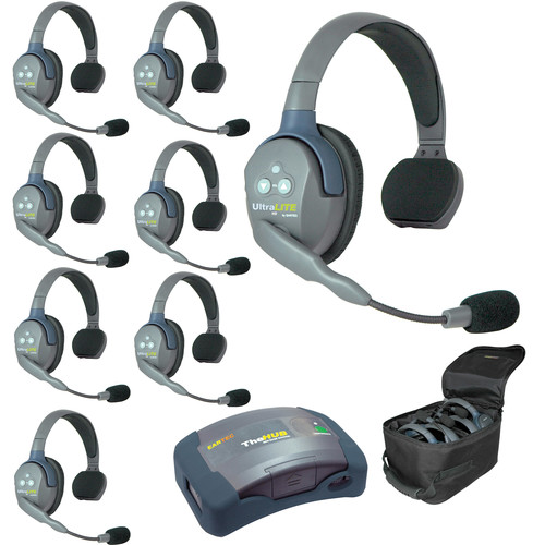 Eartec EARTEC HUB8S HUB w/UltraLITE - Full Duplex wireless headset intercom system for larger crews - 1 HUB, 8 UltraLITE Single
