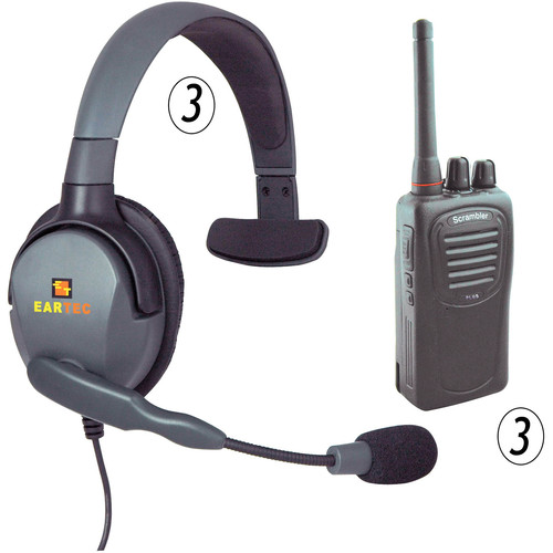 Eartec 3 Scrambler SC-1000 Radios & Max 4G Single Headset with Inline PTT