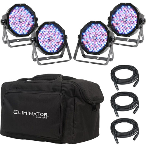 Eliminator Lighting Mega Flat Pak EP with 4 Mega Par Profile EP LED Pars 3 DMX Cables and Bag