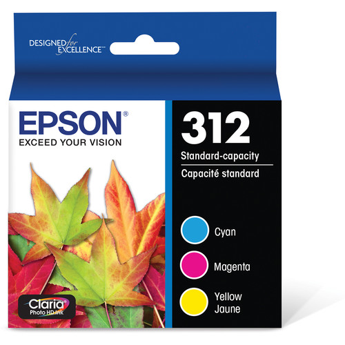 Epson T312 Cyan Magenta and Yellow Claria Photo HD Ink Cartridge Multi-Pack with Sensormatic
