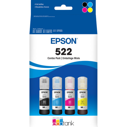 Epson T522 Multi-Color Ink Bottle Pack (Black Cyan Magenta Yellow)