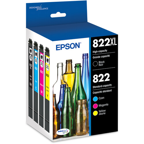 Epson T822 High Capacity Black and Standard Capacity Color Combo Pack