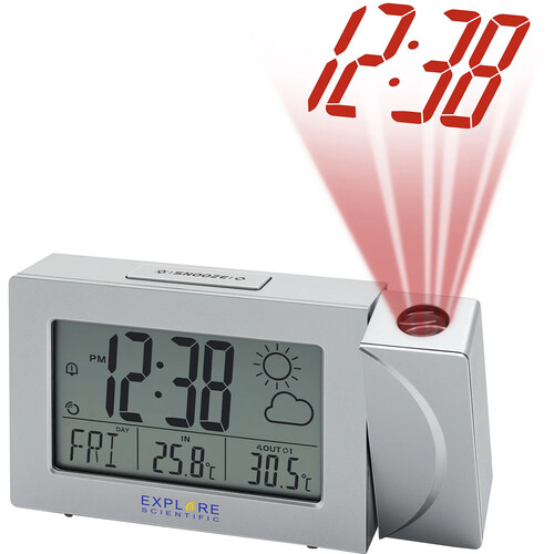 Explore Scientific Radio-Controlled Projection Clock with External Weather Sensor (Silver)