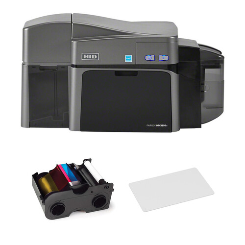 Fargo DTC1250e Dual-Sided ID Card Printer with YMCKO Ribbon and 500 Cards Kit