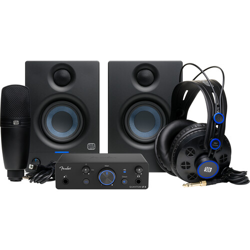 Fender Quantum LT 2 2x2 USB-C Audio Interface Complete Bundle with Microphone Headphones and Monitors