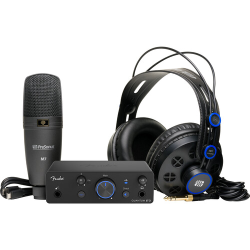 Fender Quantum LT 2 2x2 USB-C Audio Interface Creator Bundle with Large-Diaphragm Condenser Microphone and Headphones