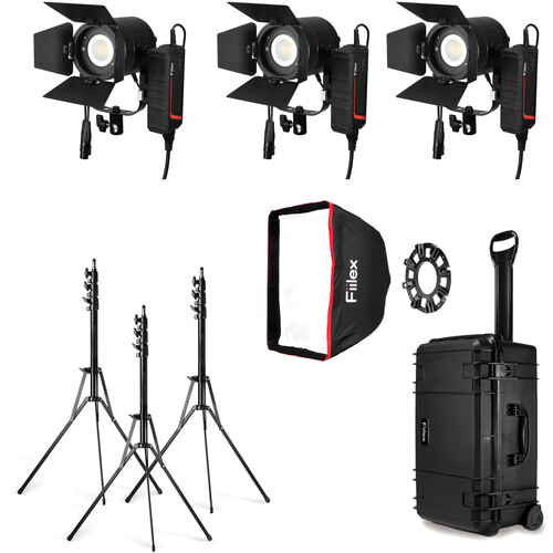 Fiilex P3 Color K300 3-Light Kit with Stands Barndoors Softbox and Case