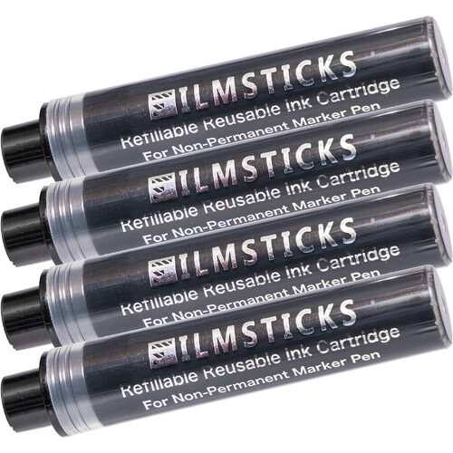 Filmsticks Reusable Dry Erase Marker Refill Ink Cartridges (4-Pack Black)