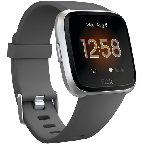 fitbit versa lite charcoal silver aluminum
