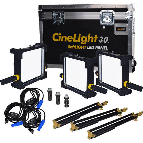 Fluotec CineLight Color30 1x1 DMX LED Panel & Accessories Bundle (3-Pack Gold Mount)
